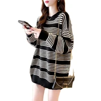 autumn winter design women lazy black and white striped long sleeved loose fitting 2021 new sweater knit top trend m218