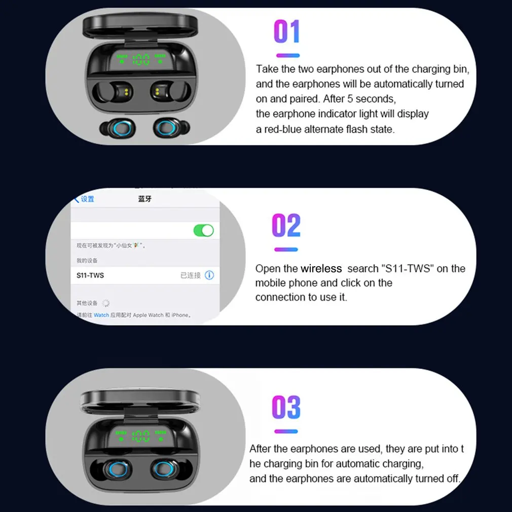 Беспроводные наушники TWS Bluetooth светодиодная Спортивная Hi Fi гарнитура стерео с