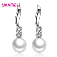 925 sterling silver natural pearl drop earrings for womengirls new attractive romantic while pearl jewelry earrings wholesale