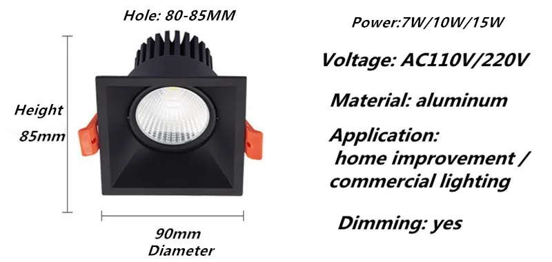 1 шт. супер яркий светодиодный встраиваемые панели квадратный СИД Dimmable вниз
