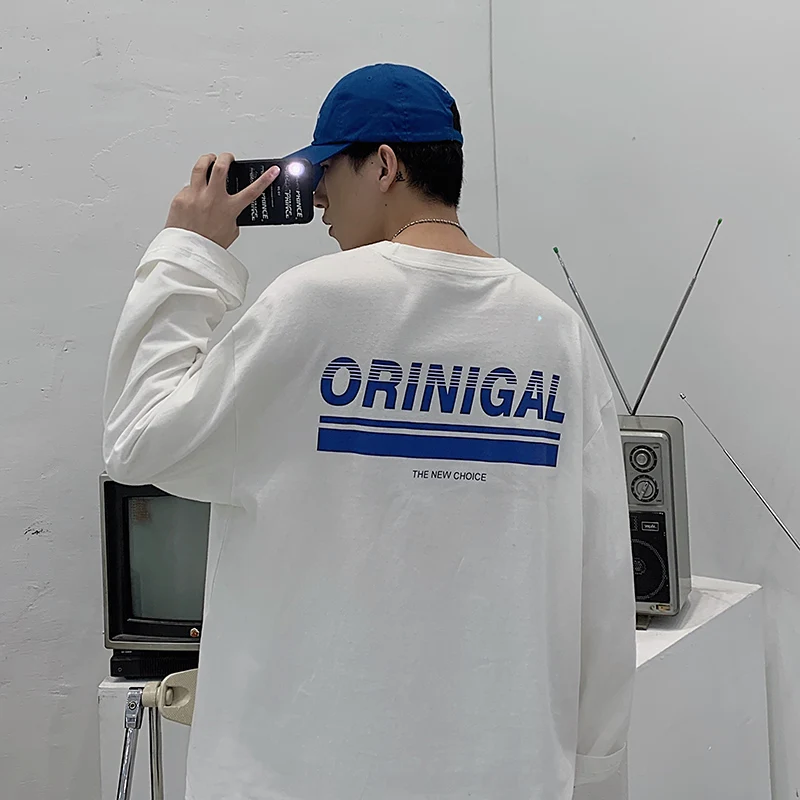 

2020 New Street Style Men Casual Loose T-shirt Boys Long Sleeve Tops Tees Size S-2XL