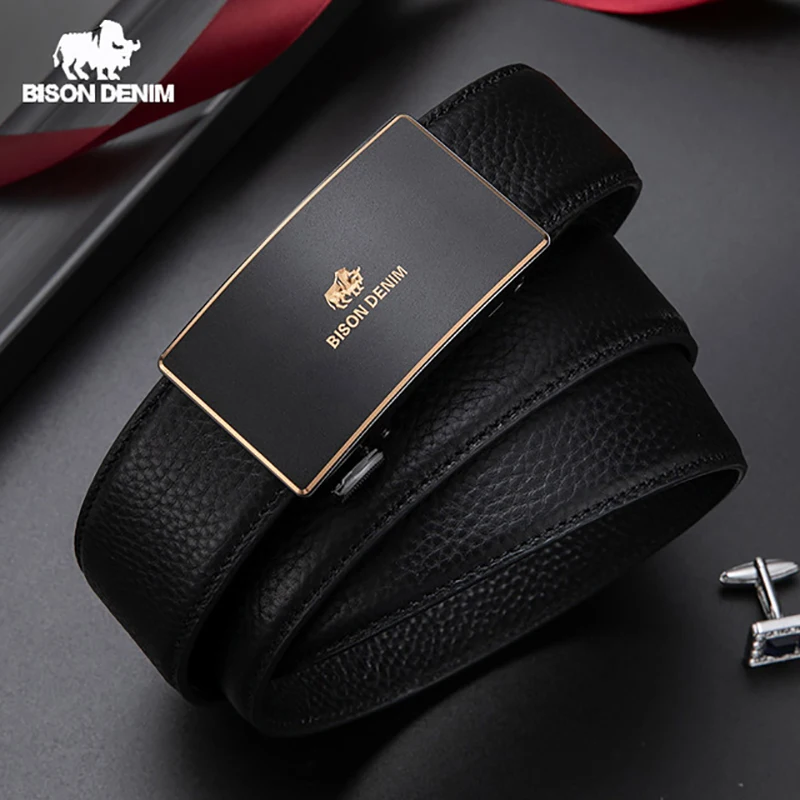 Bison Denim Band Genuine Leather Belt for Men Alloy Automatic Buckle Business Men's Trousers Belt Casual Male And Gift Box