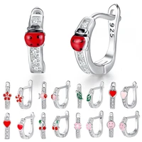 eleshe cute 925 sterling silver animal ladybug earrings for child red enamel small ladybird hoop earrings fashion jewelry gift