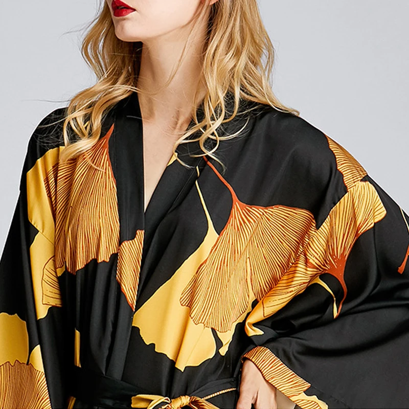 

Hasfia Spring Fashion Womens Robes Casual Printed Comfort Faux Silk Bathrobe Ladies Vintage Elegant Nightgown Oversized Homewear