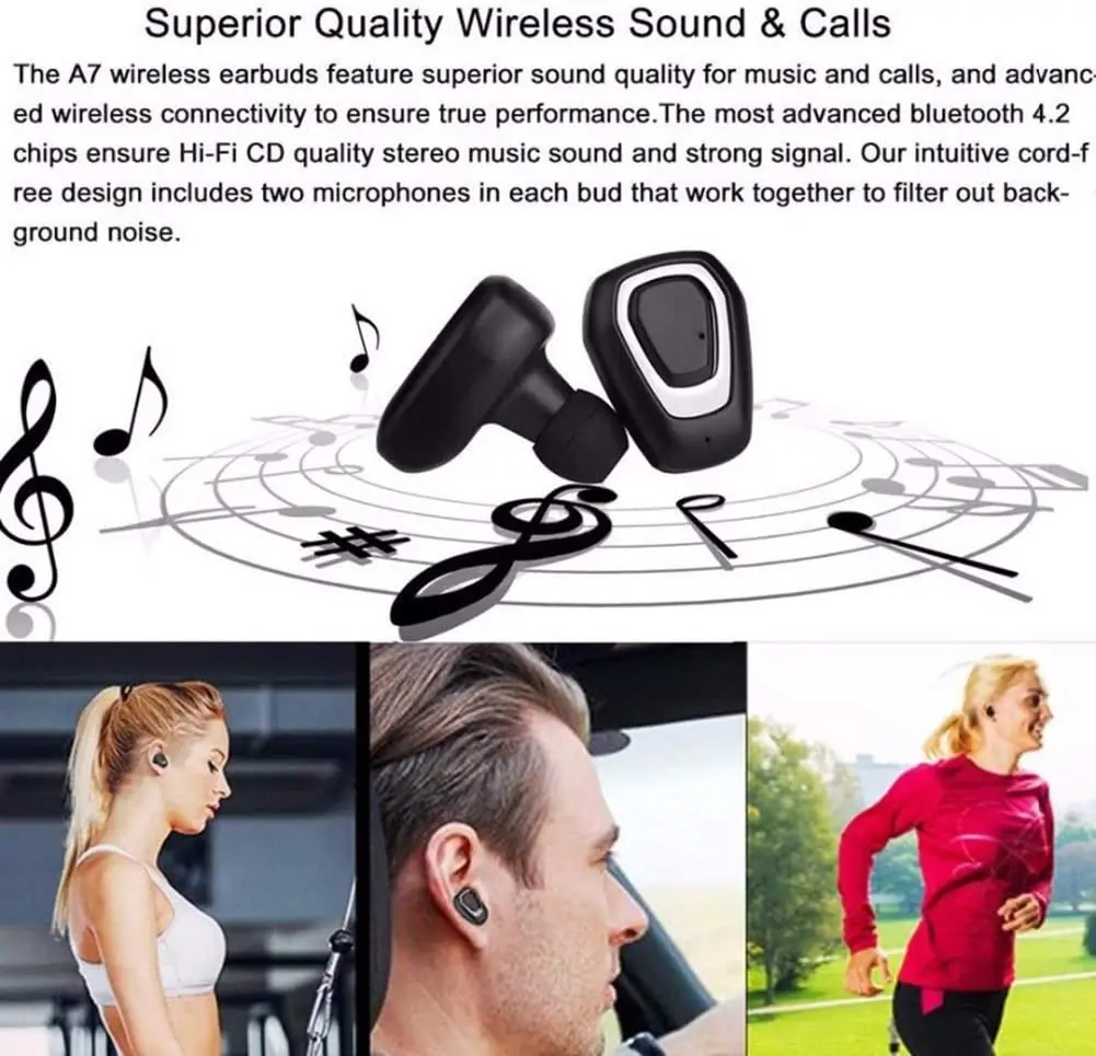 A7 TWS Беспроводная Bluetooth-гарнитура стерео гарнитура спортивные Bluetooth-наушники с