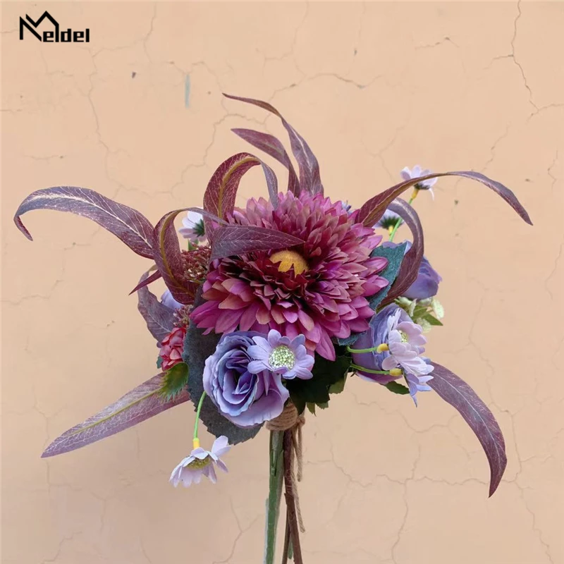 Свадебный Цветочный букет Meldel искусственная Роза Маргаритка Бабочка Гортензия
