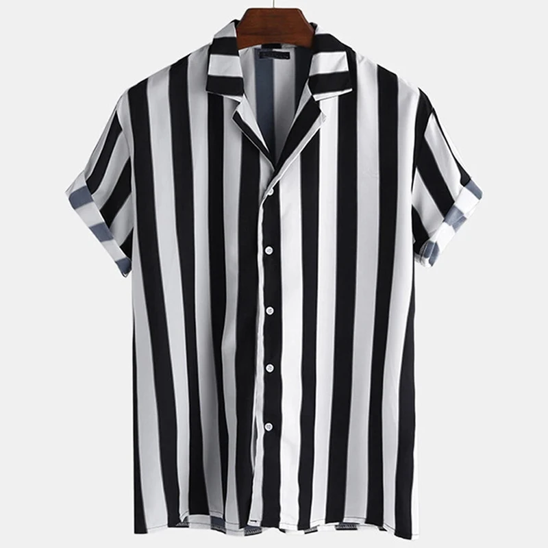 

Print Shirts Men Short Sleeve Casual Striped Mens Aloha Shirt Beach Hawaiian Camisas Summer Brand Cosy Harajuku Streetwear