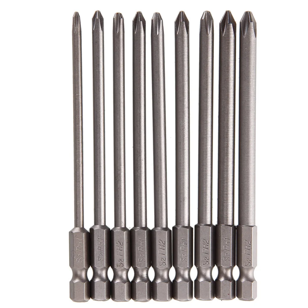 

Practical 9Pcs/Set Hex Shank 1/4" S2 Steel 100mm Long Magnetic Cross Head Screwdriver Screw Driver Drill Bits Set