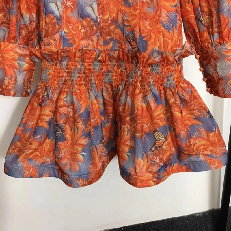 

MENKAY Printed Vintage Dress For Women Stand Collar Lantern Sleeve High Waist Slim Mini Dresses Female 2020 Fashion New Clothing