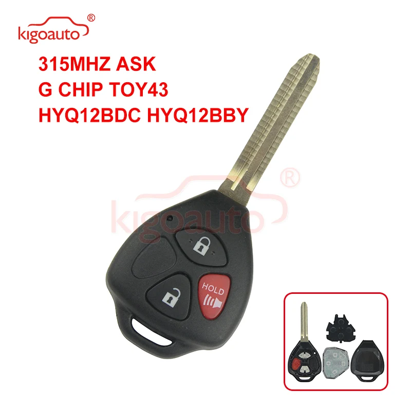 Kigoauto HYQ12BDC HYQ12BBY Yaris Camry RAV4 дистанционный ключ 3 кнопки toy43 лезвие 315 МГц для чипа Toyota