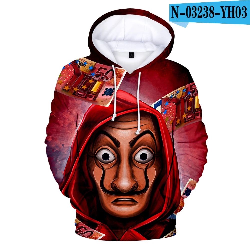 3D толстовки с капюшоном Толстовка с принтом ТВ серии La casa de papel Money Heist House of paper Мужская/Женская известная брендовая одежда - Цвет: 3D