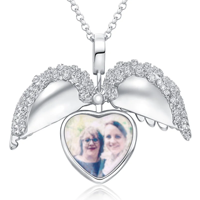 

Personality Heart Wing Border Diamond Color Pictures Pendants Custom Photo Necklace Fashion Couple Jewelry Necklaces Gifts