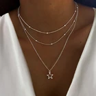 Чешское серебряное цветное многослойное ожерелье со звездой для женщин и девочек, модное золотое геометрическое ожерелье со звездой и Луной, ювелирные изделия, подарки