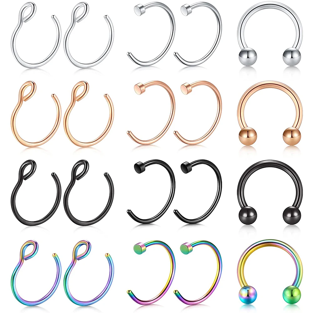 

FECTAS 20G Nose Rings Hoop Nose Ring Surgical Steel 20 Gauge 8/10/12mm Piercing Small Hoops Jewelry for Women Men