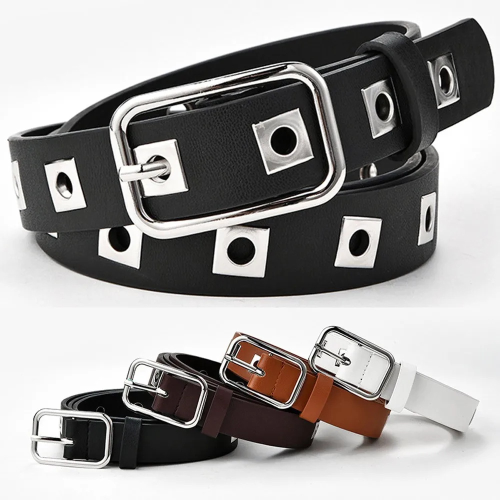 

Women Metal Buckle Faux Leather Punk Style Hollow Adjuatable Belt Waistband
