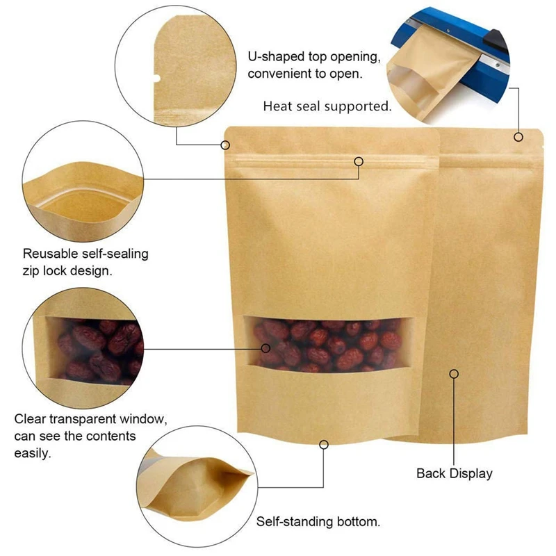 50Pcs Bakery Bags Clear Window Paper Bag Sealing Grease Proof Kraft for Food Snacks Cookie | Дом и сад