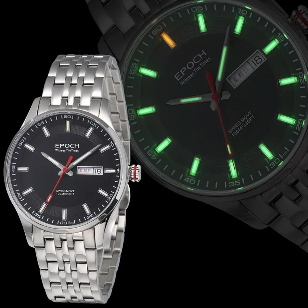 Мужские тритиевые часы мужские кварцевые Epoch T25 светящиеся водонепроницаемые