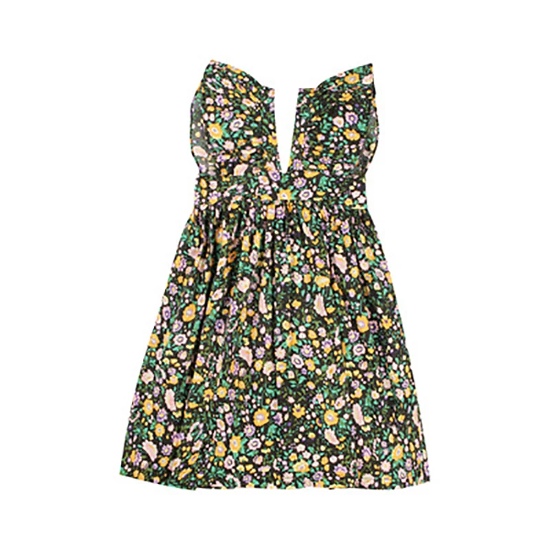 

Kids Girls Casual Dresses 2021 Summer Floral V-neck Party Vestidos Korean Flying Sleeve Children Party Costumes 3-7Y