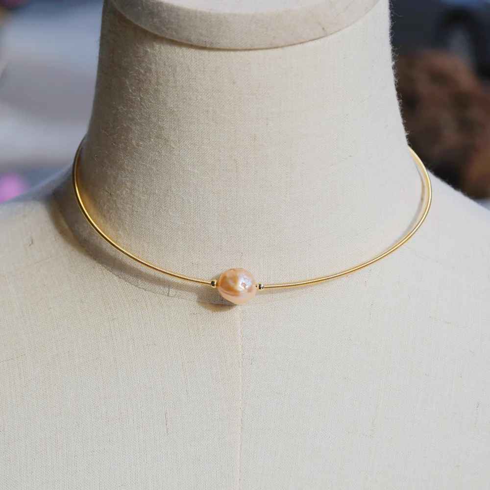 KBJW Чистый золотой цвет колье и браслет из натурального жемчуга ручной работы