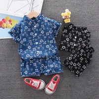 childrens clothing 2022 summer new lapel shirt set printed boys short sleeve shirt suit kids clothes infant baby 2pce 1 5 years
