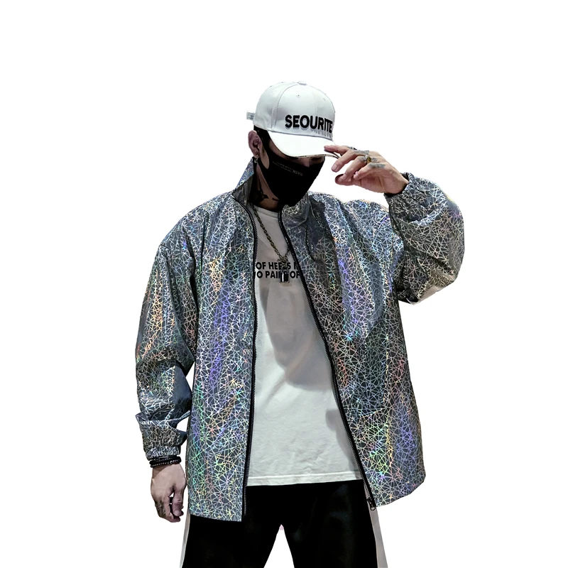 Мужская Уличная Хип Хоп новая Светоотражающая куртка мужская женская Свободная