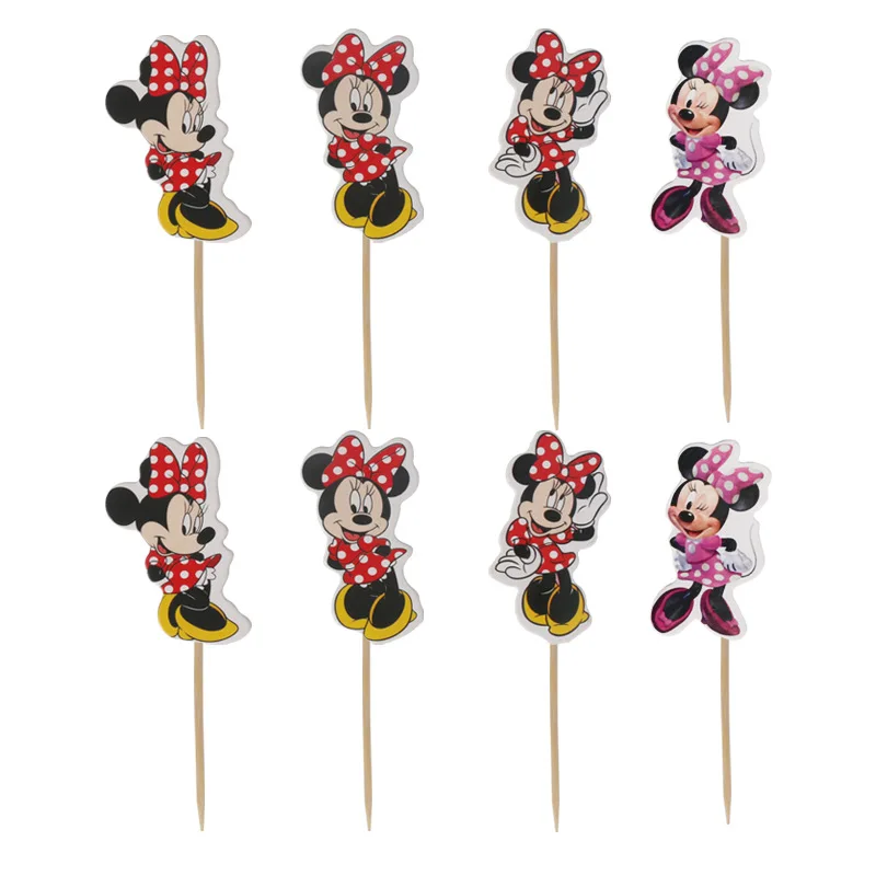 Cake Topper-24PC Минни Маус День Рождения украшения поставки бумажные тарелки чашки салфетки баннер Pinata соломы одноразовые посуда для душа ребенка - Цвет: Cake Topper-24PC