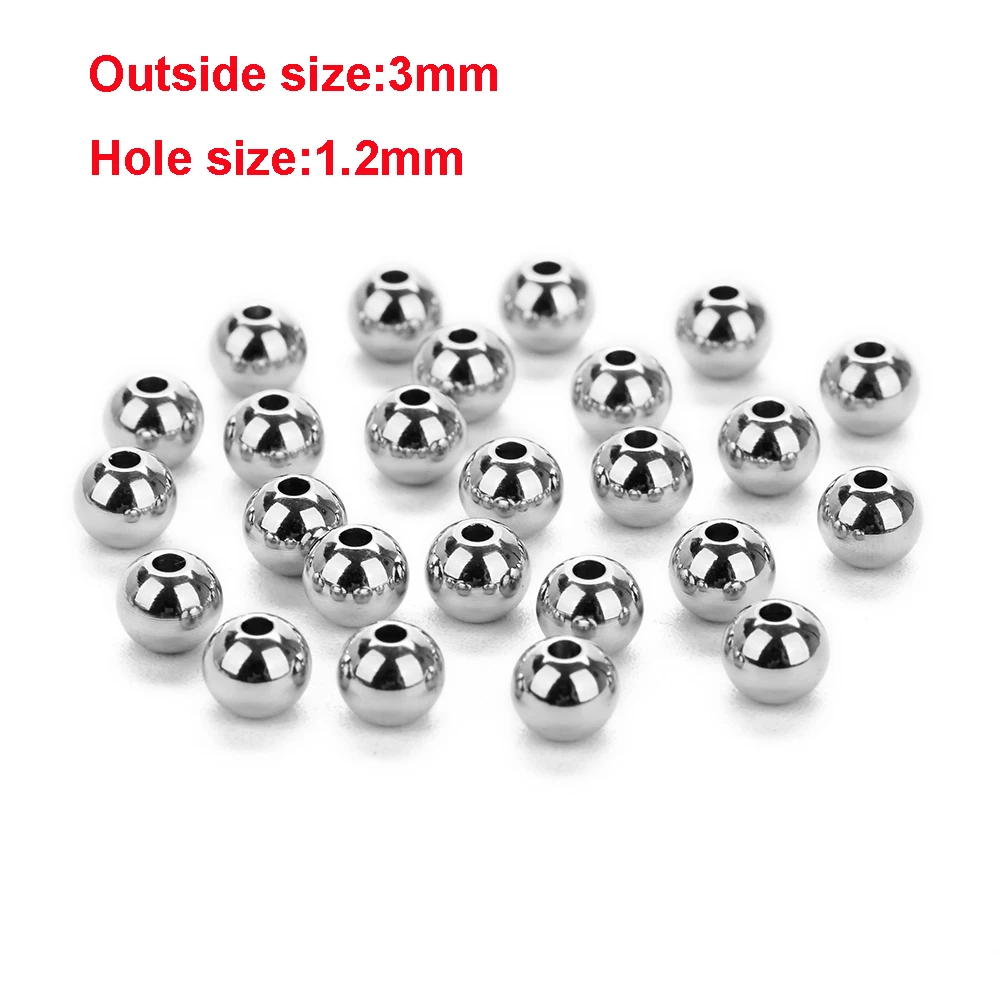 3mm with 1.2mm hole 50 шт./лот 304 круглые бусины серебристого тона из нержавеющей стали 2, 3, 4, 5, 6, 7, 8 мм с большим отверстием, европейские бусины для ювелирных изделий своими руками - Цвет: 3mm with 1.2mm hole