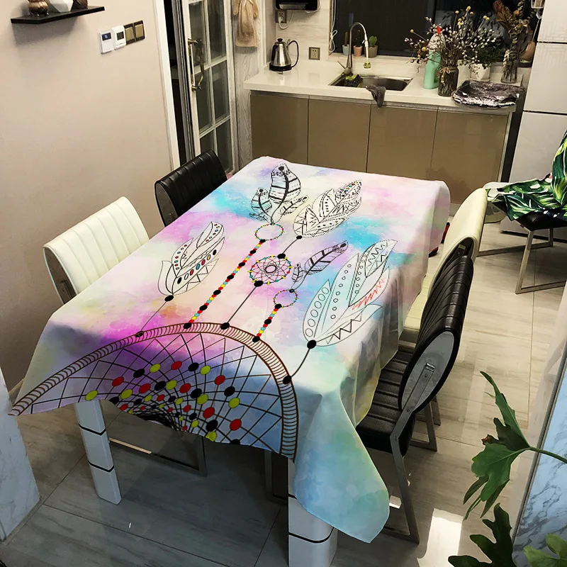 

European and American style household dream catcher printing washable decorative household waterproof tablecloth