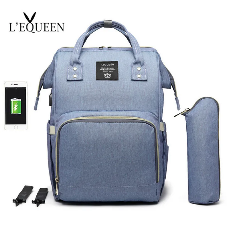 USB Purple LEQUEEN USB сумка для подгузников для ухода за ребенком большая емкость рюкзак для мам мокрая сумка для мам водонепроницаемая сумка для беременных - Цвет: USB Purple