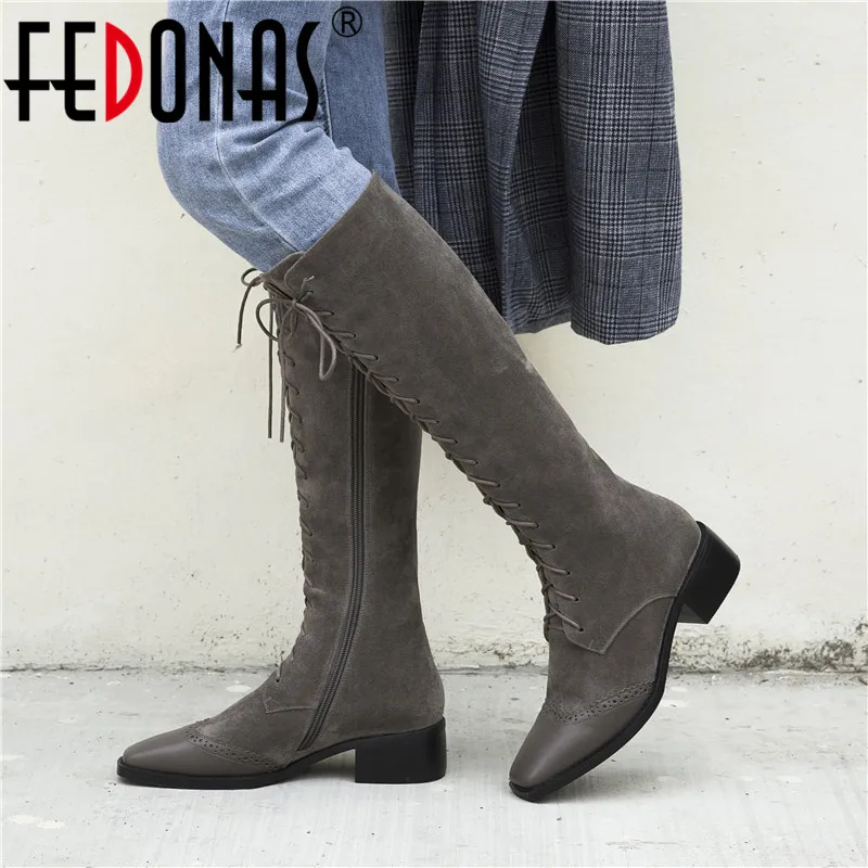 FEDONAS женские осенне зимние теплые сапоги до колена из натуральной кожи в