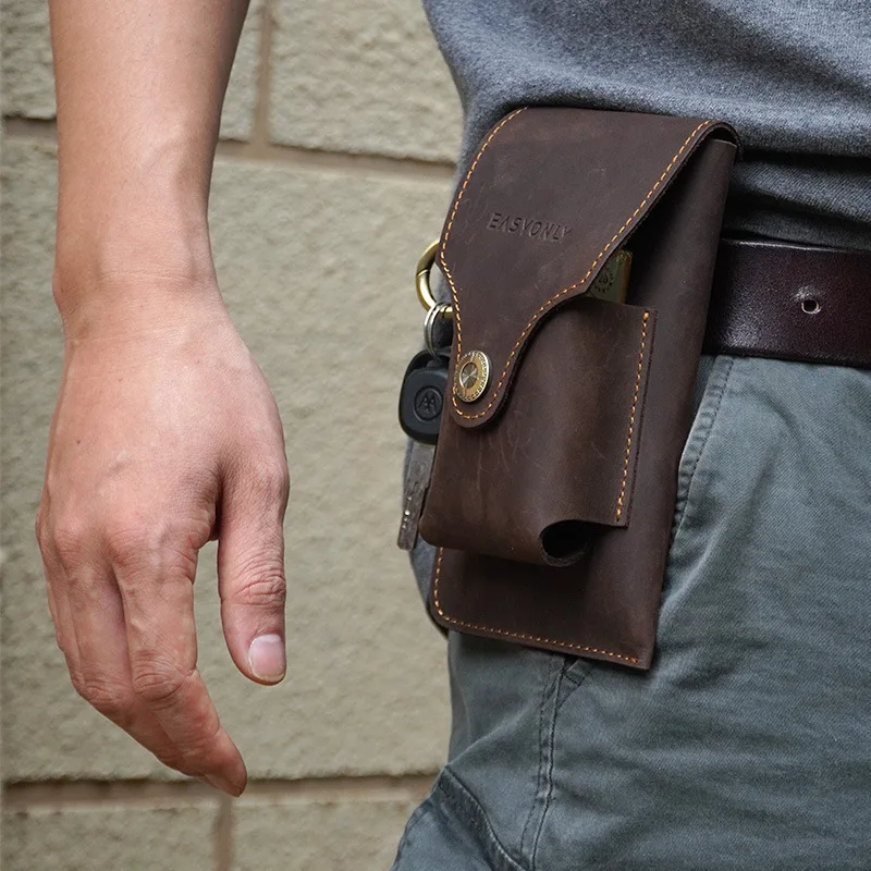 

Men's Fanny pack leather sports running outdoor mobile phone Fanny pack buckle magnetic snap buckle portable men's Fanny pack