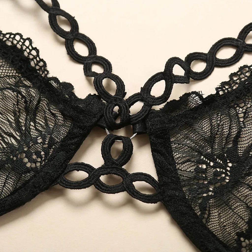 2020 Sexy Floral Black Lace Lingerie Women Underwire Bra Hollow Out Bralette Panty Underwear Set Female Lenceria | Женская одежда
