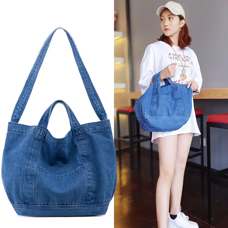 Джинсовая сумка для женщин вместительная дамская сумочка на одно плечо рюкзак