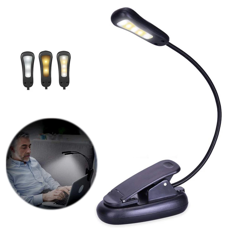 

Book Lamp USB Rechargeable 360 Degree Flexible 5LED Clip-on Reading Night Light Brightness Table Lamp Desk Bedside Lamp