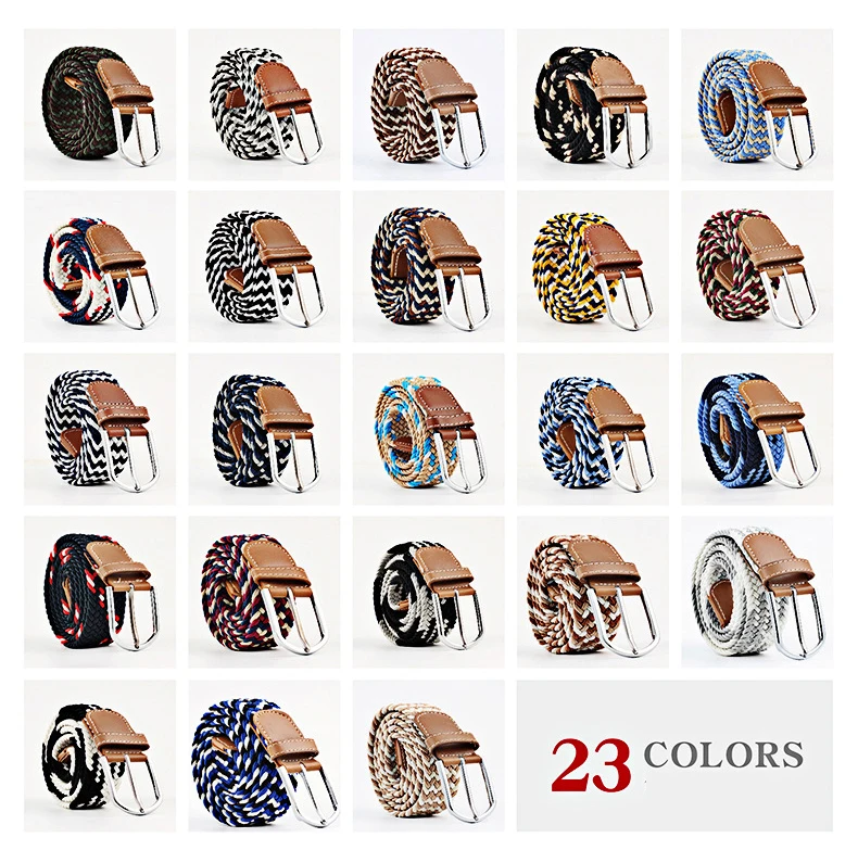 

61 Colors Men Women Leisure Knitted Pin Buckle Canvas Belt Elastic Expandable Wide Braided Waistband Woven Leather Webbing Strap