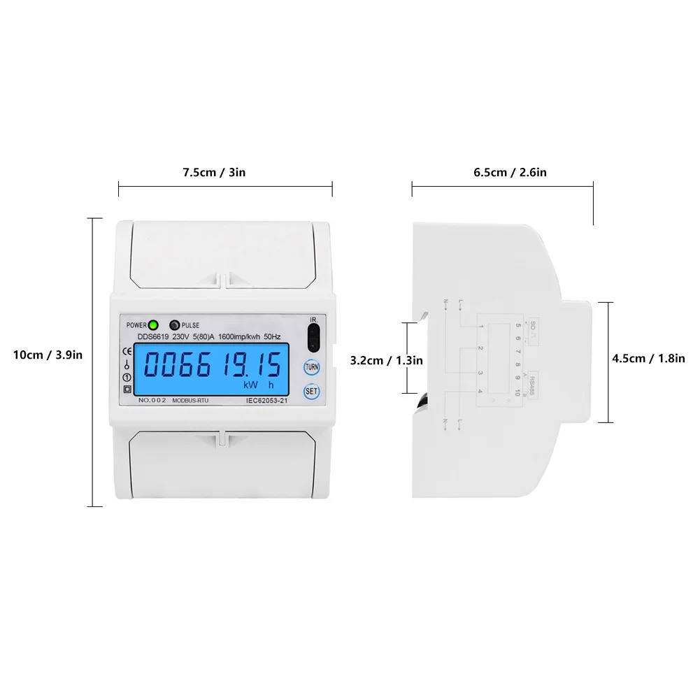 

DDS6619-015 Single-Phase Energy Meter 4P 220V Multi-Function LCD Display Electronic Power Meter