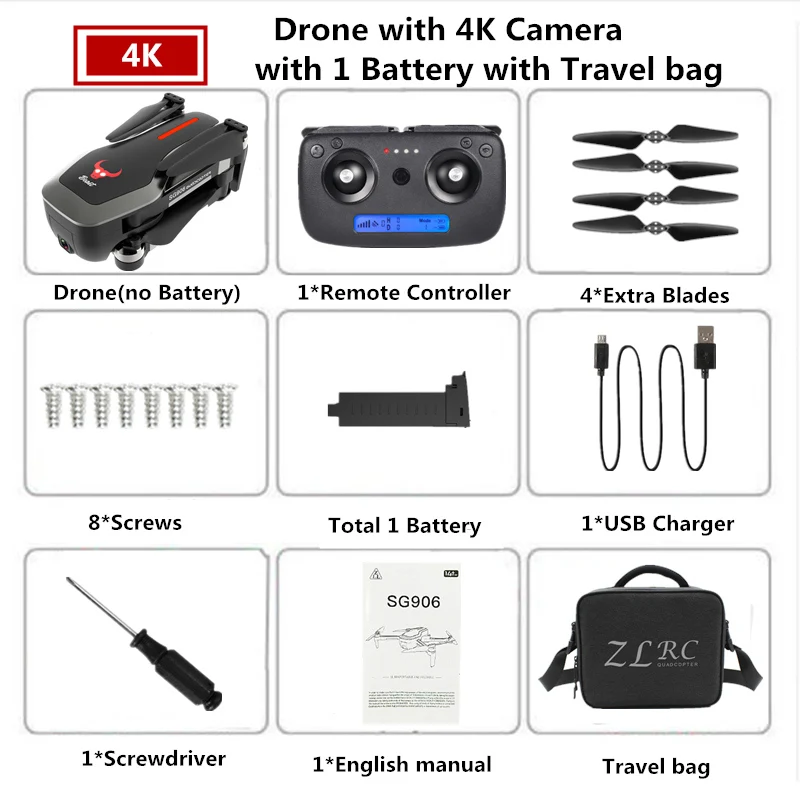 B10 4K 1B Travel Bag SG906 gps складной Дрон 4K wifi камера бесщеточный Дрон оптический поток Квадрокоптер с камерой 25 минут время полета VS SJRC F11 PRO X9 - Цвет: B10 4K 1B Travel Bag