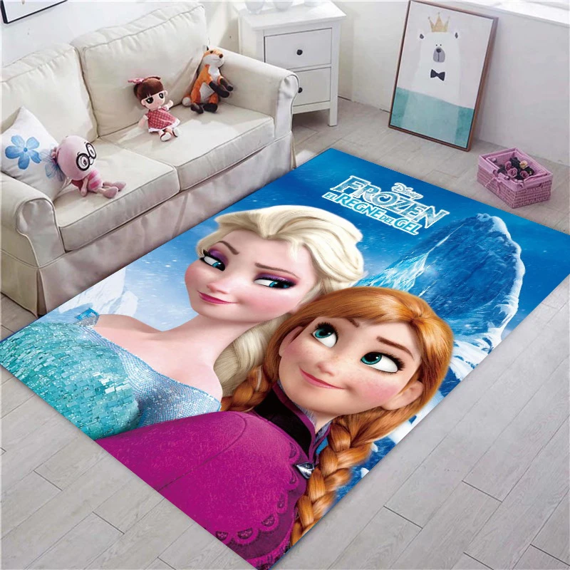 Alfombra de Frozen de Disney para niños, tapete de princesa de dibujos animados, Alfombra de cuento para habitación de niña, sala de estar manta para, regalo-0