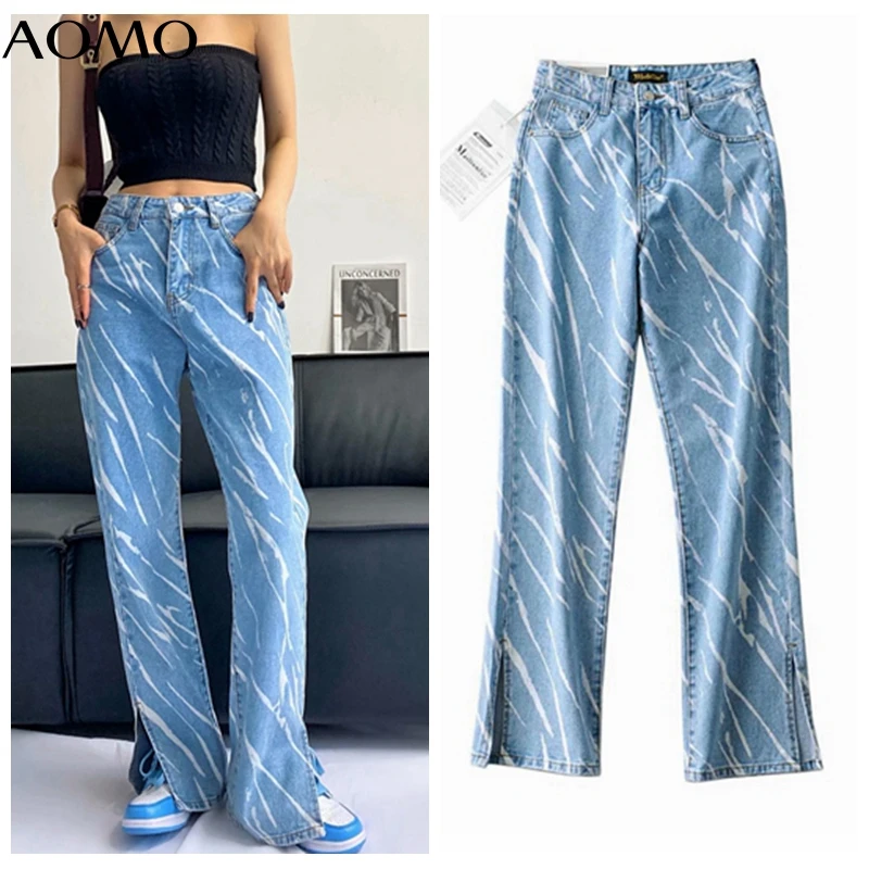 

AOMO 2021 Fashion Women Zebra Print Jeans Pants Trousers Pockets Buttons Female Denim Pants NA10A