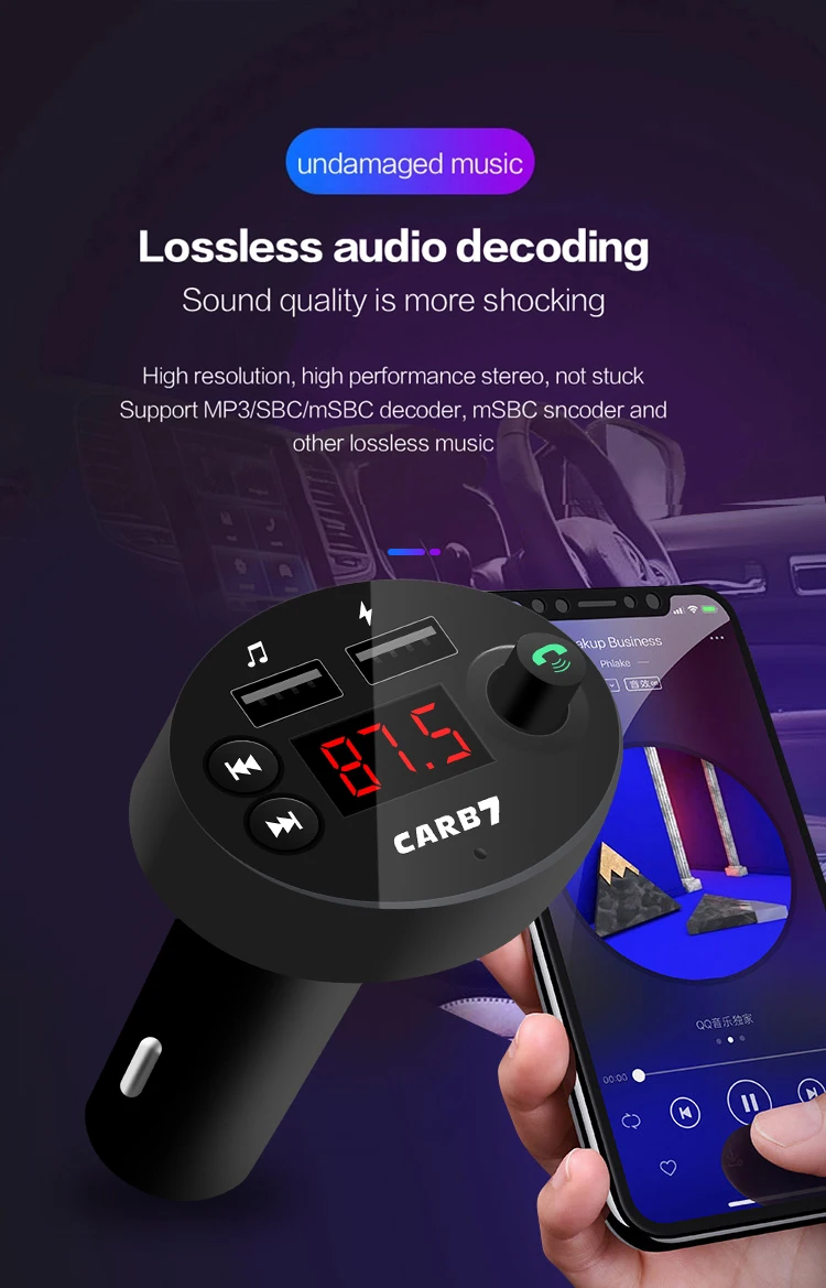 

FM Transmitter Aux Modulator Bluetooth 5.0 Handsfree Car Kit Car Audio MP3 Player with 3.1A Quick Charge Dual USB Car Charger