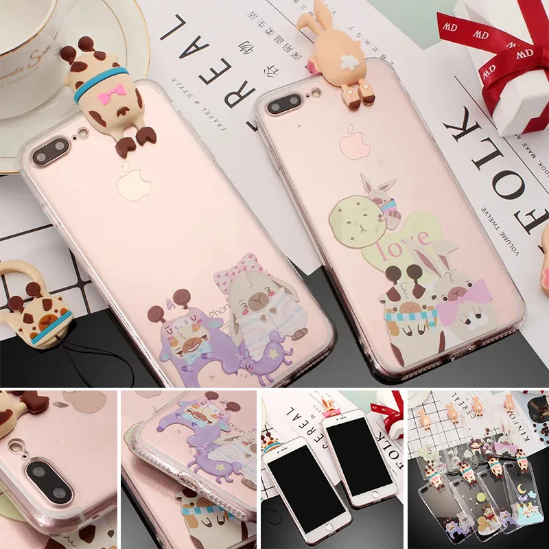 3D милая верёвочка для кролика чехол iPhone 6 6s 7 7plus 6plus защитная оболочка TPU PC