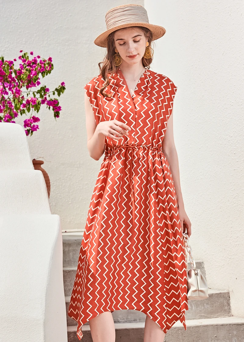 Женское модельное платье из 100% шелка асимметричное повседневное летнее с