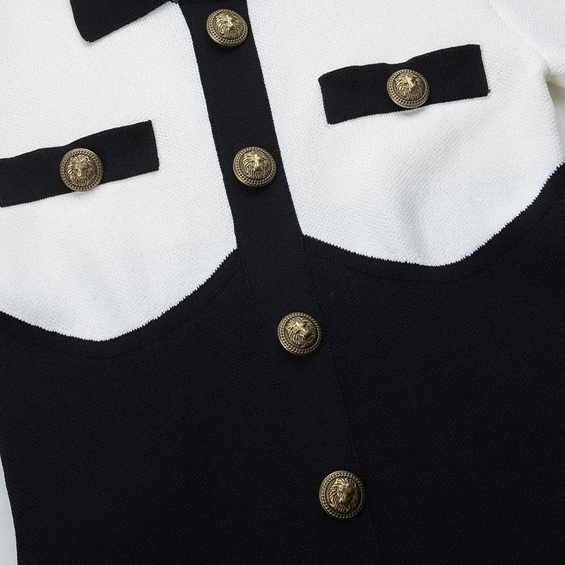 

ENGAGEMENT Zaraing Za Autumn and Winter 2021 French Black and White Contrast Slimming Jacket Long Sleeve Lapel Knit Dress