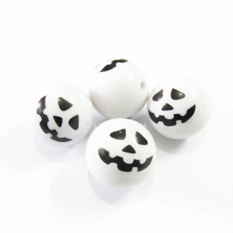 

Wholesale Newest 20mm 100pcs/bag Acrylic White Solid Print Ghost Beads For Chunky Halloween Kids Necklace/Jewelry