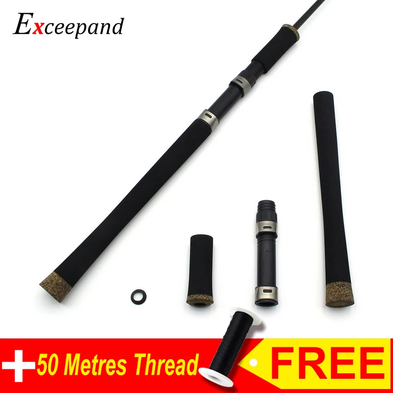 Exceepand Black EVA Foam Spinning Split DIY Fishing Rod Handle Grips Pole Replace Parts for Building or Repair