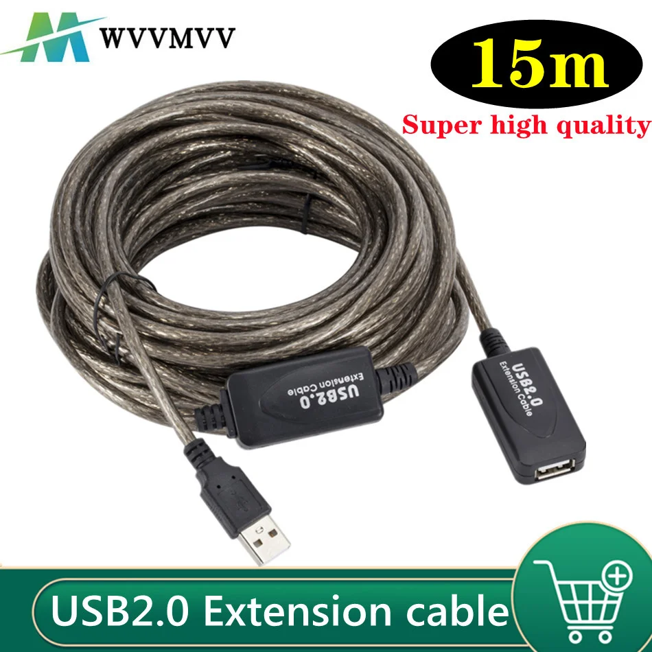 WVVMVV 15m USB Cable Male To Female USB 2.0 Extension Cable Extension Line Cable High Speed Wire Data Adapter Connector New