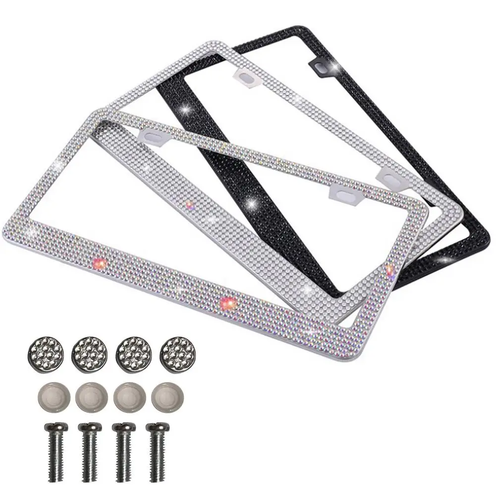 

Автомобильная рамка для номерного знака, блестящая Алмазная рамка для номерного знака из нержавеющей стали, женский автомобильный декор, С...