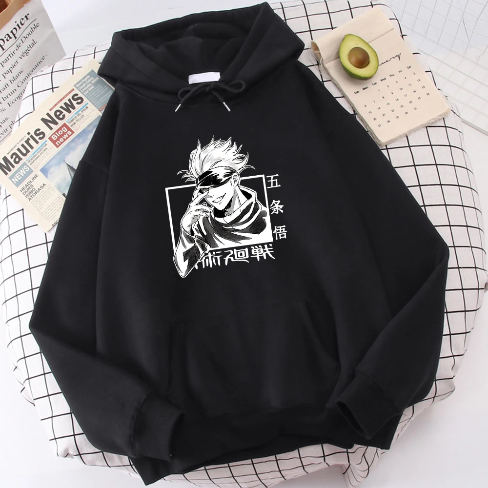 

New Gojo Satoru Jujutsu Kaisen Printing Men Hoody Thick Winter Clothes Fleece Autumn Sweatshirt Large Size Fashion Male Hooded