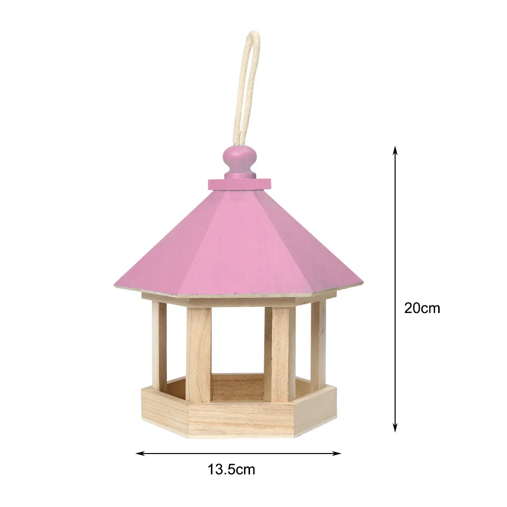 

2021 New Wooden Bird Feeder Playground Garden Decoration Hanging Yard Hexagonal House Pet Pigeon Hummingbird Feeder