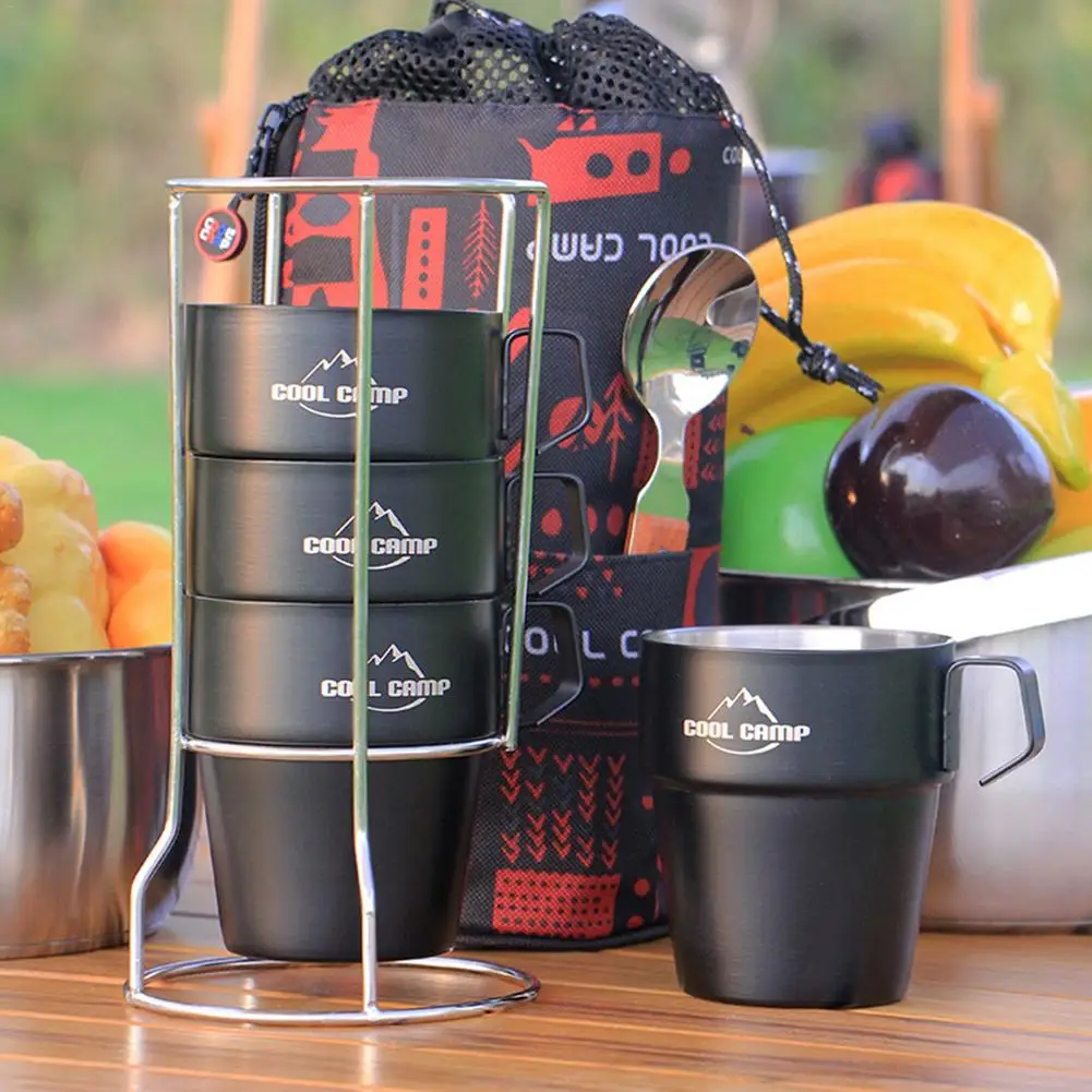 

Folding Stainless Steel Camping Mug Heat Insulation and Anti-Scalding Double-Layer Vacuum Cup Picnic Barbecue Portable Water Cup